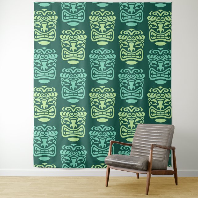 Retro Tiki Pattern Tapestry (In Situ)