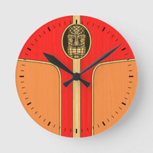 Retro Tiki Surfboard Round Clock