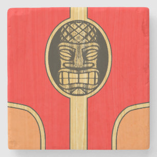 Retro Tiki Surfboard Stone Coaster