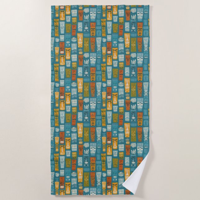 Retro Tiki Totems Beach Towel (Front)