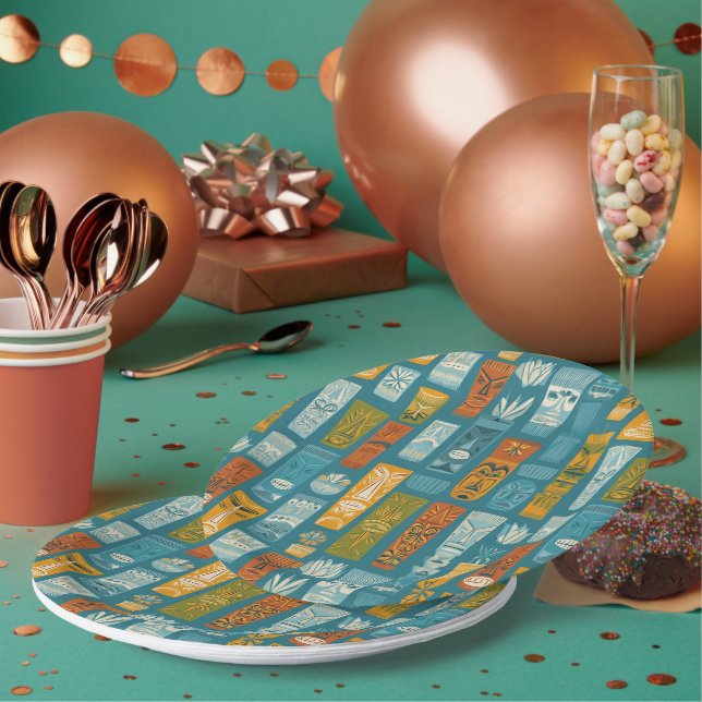 Retro Tiki Totems Paper Plate (Multi)