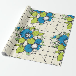 Retro Tile Bloom Floral Wrapping Paper