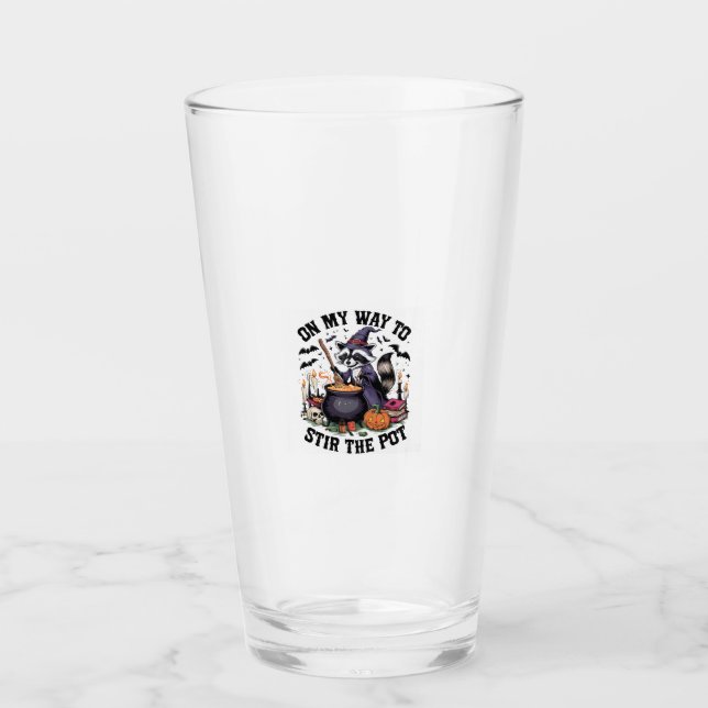 Retro Time To Stir The Pot Funny Racoon Witch Hal Glass (Front)