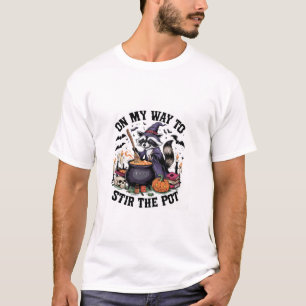 Retro Time To Stir The Pot Funny Racoon Witch Hal T-Shirt