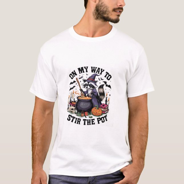 Retro Time To Stir The Pot Funny Racoon Witch Hal T-Shirt (Front)