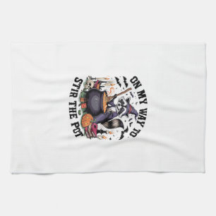 Retro Time To Stir The Pot Funny Racoon Witch Hal Tea Towel