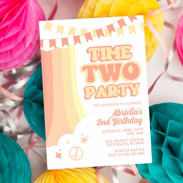 Retro Time Two Party 2nd Birthday Invitation (Creator Uploaded)