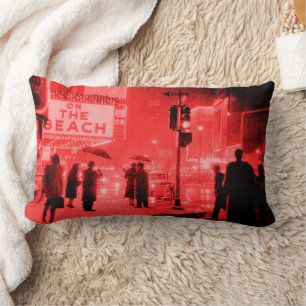 Retro Times Square Snow Storm 1959 Lumbar Cushion