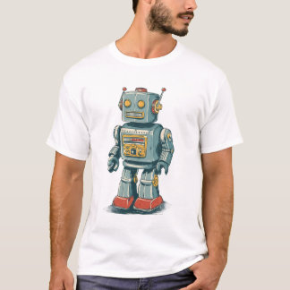 Retro Tin Robot — 1950s Cartoon Mech with Red Boot T-Shirt