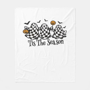 Retro Tis The Season Checkered Halloween Fleece Blanket