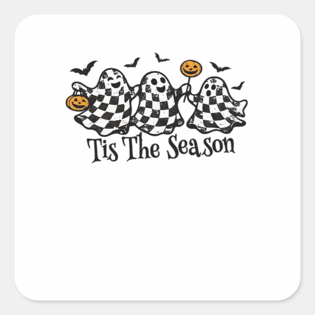 Retro Tis The Season Chequered Halloween Square Sticker (Front)