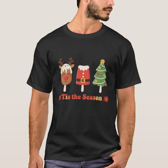 Retro Tis the Season Christmas Popsicles Holiday T-Shirt (Front)