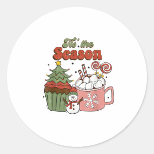 Retro Tis The Season Christmas Tree Coffee Snowman Classic Round Sticker