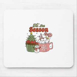 Retro Tis The Season Christmas Tree Coffee Snowman Mouse Mat