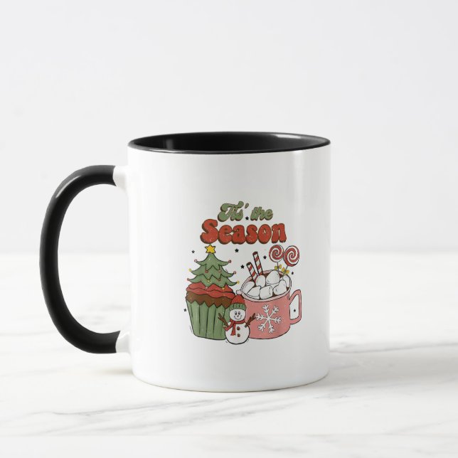 Retro Tis The Season Christmas Tree Coffee Snowman Mug (Left)