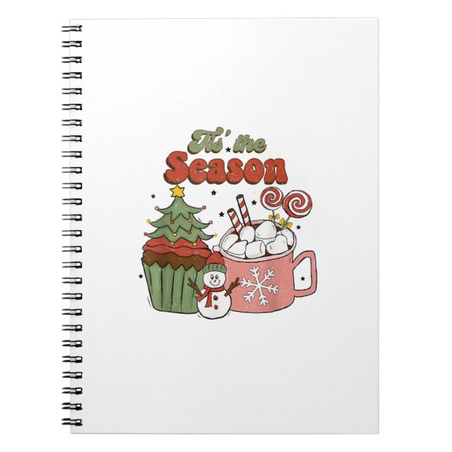 Retro Tis The Season Christmas Tree Coffee Snowman Notebook (Front)