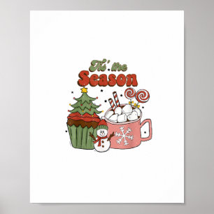 Retro Tis The Season Christmas Tree Coffee Snowman Poster