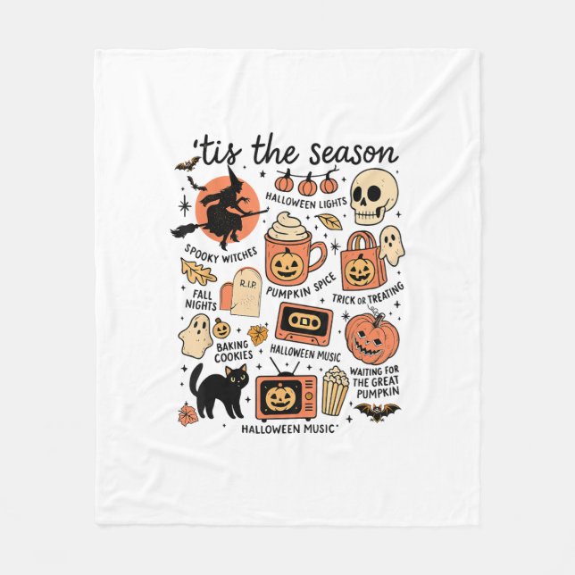 Retro Tis The Season Halloween Season Fall Design Fleece Blanket (Front)