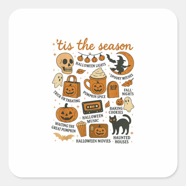Retro Tis The Season Halloween Season Fall Square Sticker (Front)