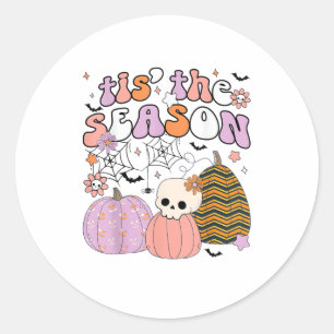 Retro Tis The Season Pumpkin Halloween Skull Spook Classic Round Sticker