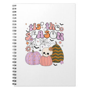 Retro Tis The Season Pumpkin Halloween Skull Spook Notebook