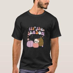 Retro Tis The Season Pumpkin Halloween Skull Spook T-Shirt