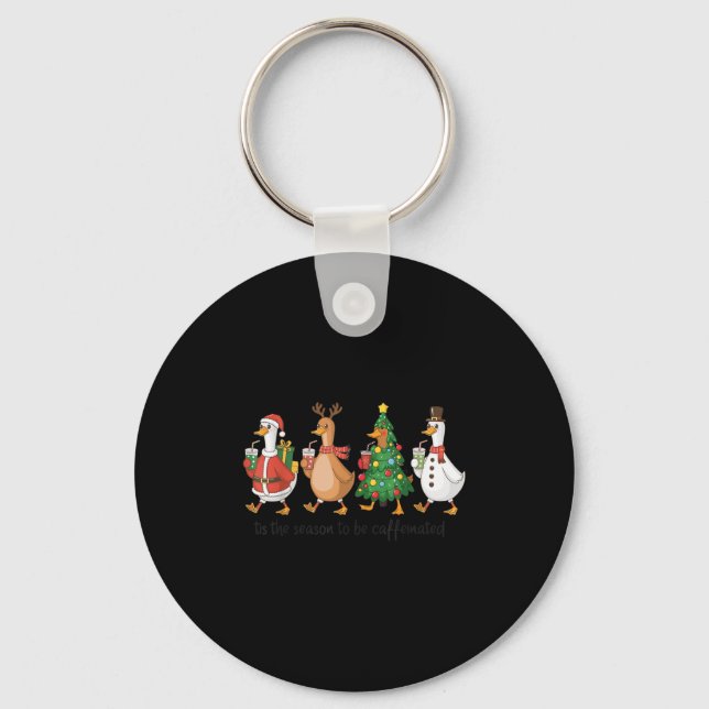 Retro Tis The Season To Be Caffeinated Funny Goose Key Ring (Front)