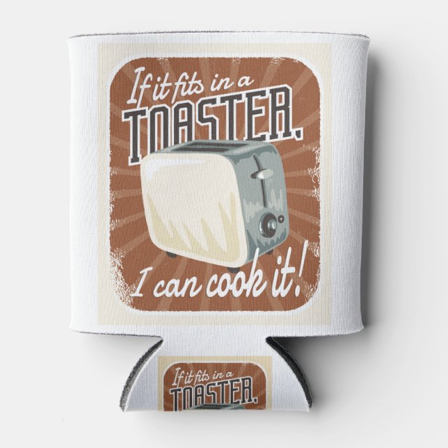 Retro Toaster Cooking Humour Can Cooler (Front)