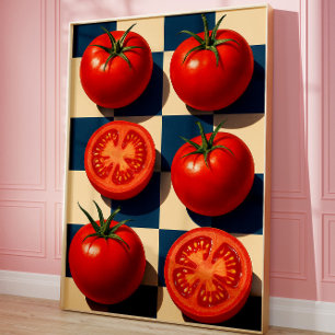 Retro Tomato Art Print, Photorealistic Kitchen Poster