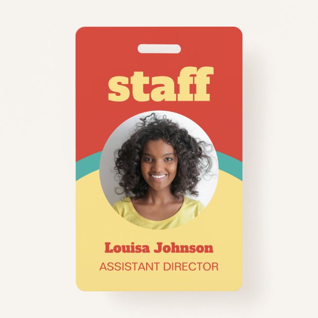 Retro Tomato Red Yellow Round ID Photo Staff ID Badge (Front)