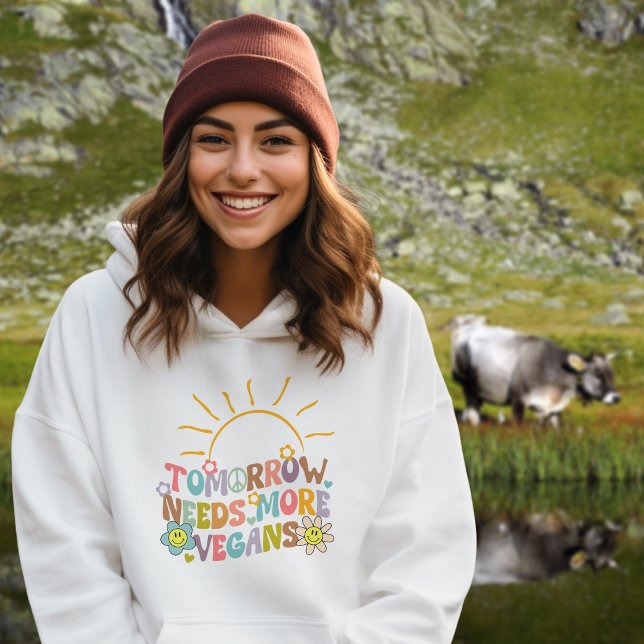 Retro Tomorrow needs more vegans, Trendy Flowers  Hoodie (Creator Uploaded)