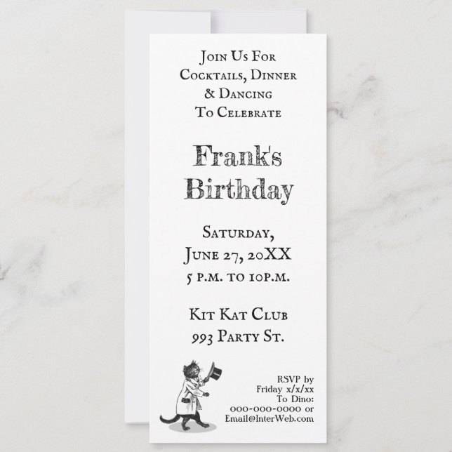 Retro Top Hat Cat Custom Party Invitation (Back)