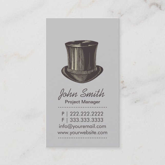 Retro Top Hat Light Grey Business Card (Front)
