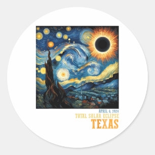 Retro Total Solar Eclipse 2024 Texas For Men Women Classic Round Sticker