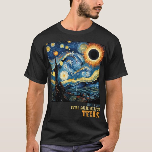 Retro Total Solar Eclipse 2024 Texas For Men Women T-Shirt (Front)