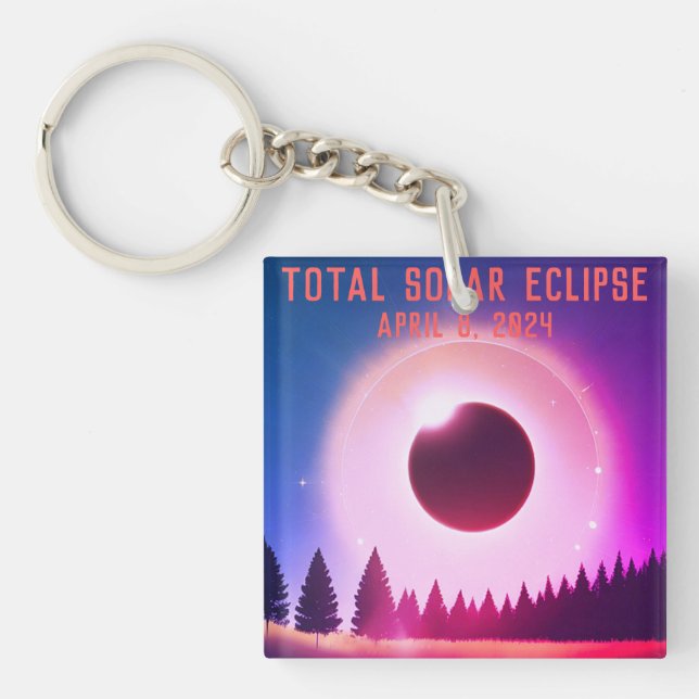Retro Total solar eclipse April 8, 2024 landscape Key Ring (Front)