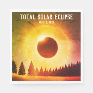 Retro Total solar eclipse April 8, 2024 landscape Napkin