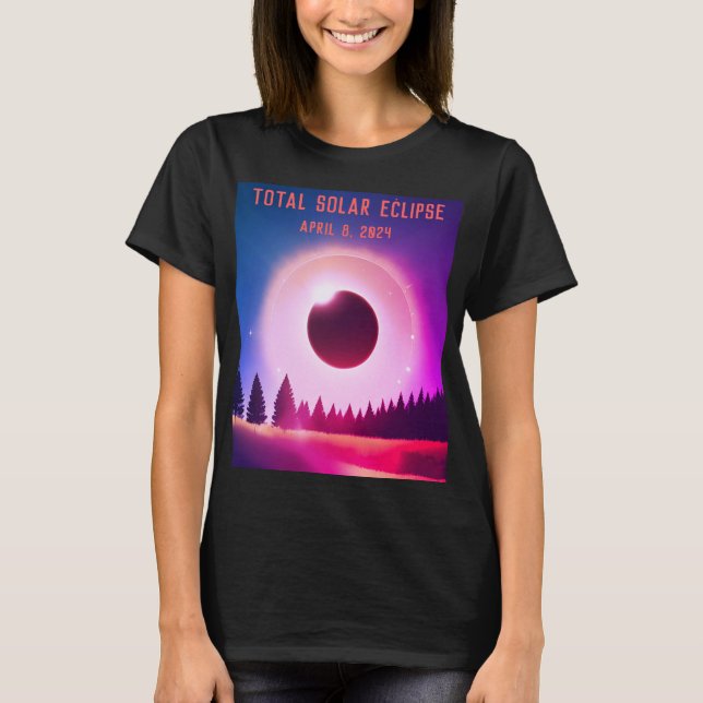 Retro Total solar eclipse April 8, 2024 landscape T-Shirt (Front)