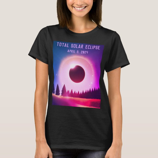 Retro Total solar eclipse April 8, 2024 landscape T-Shirt (Front)