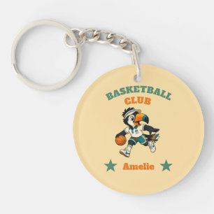 Retro Toucan Basketball Club Personalised Kids Key Ring
