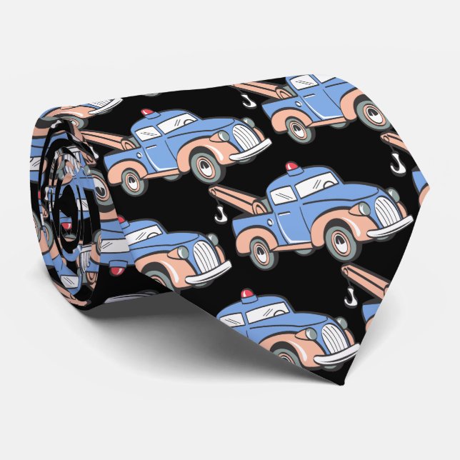 Retro Tow Truck Pattern Tie (Rolled)