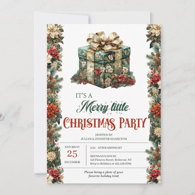 Retro traditional classic Christmas present Invitation (Front)