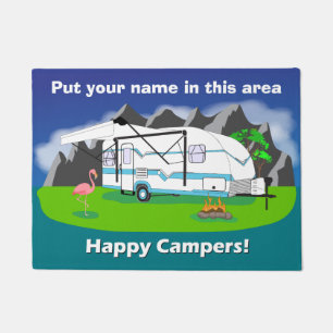 Retro trailer doormat, teal, single axle, 18 x 24 doormat