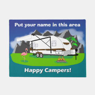 Retro trailer doormat, woody, dual axle, 18" x 24" doormat