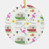 Retro Trailer & Flamingos Pattern