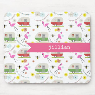 Retro Trailer & Flamingos Pattern Mouse Mat