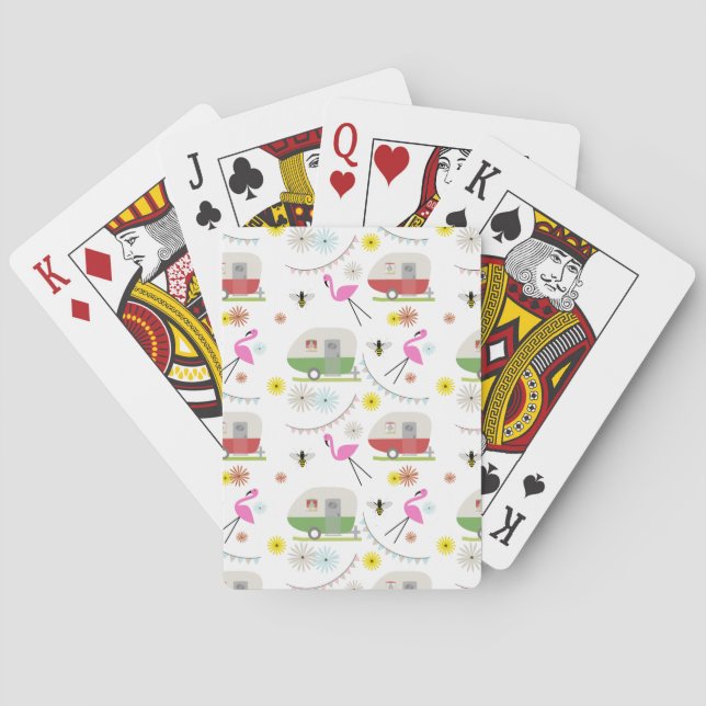 Retro Trailer & Flamingos Pattern Playing Cards (Back)