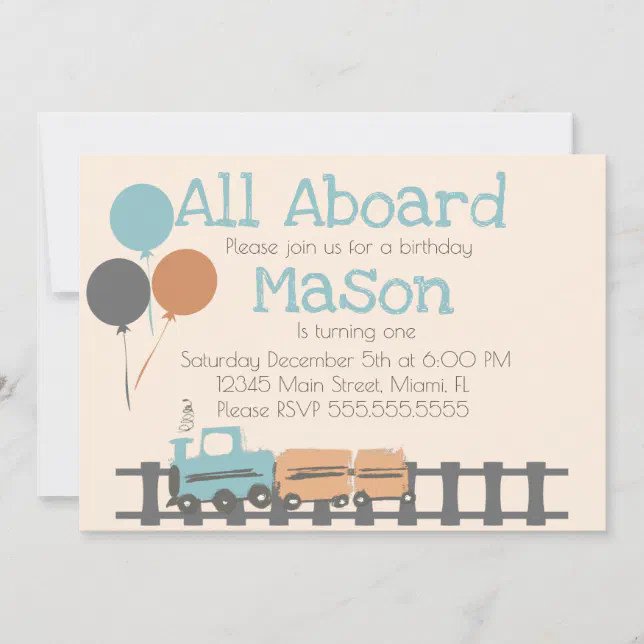 Retro Train Kids First Birthday Party Invitation | Zazzle