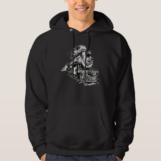 Retro Train Locomotive Railfan Hoodie (Front)