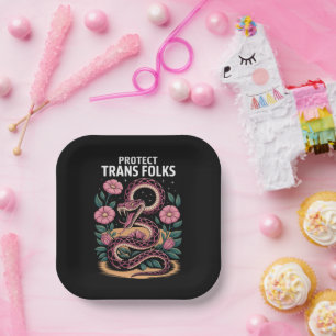 Retro Trans Pride Trans Right Protect Trans Folks Paper Plate
